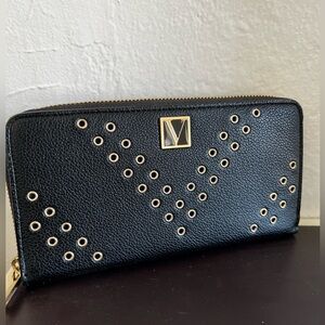 Victoria's Secret Black Zip-Around Wallet with Gold Eyelet Studs